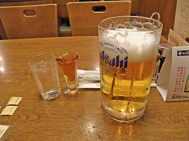電気ブランとチェイサーにビール。